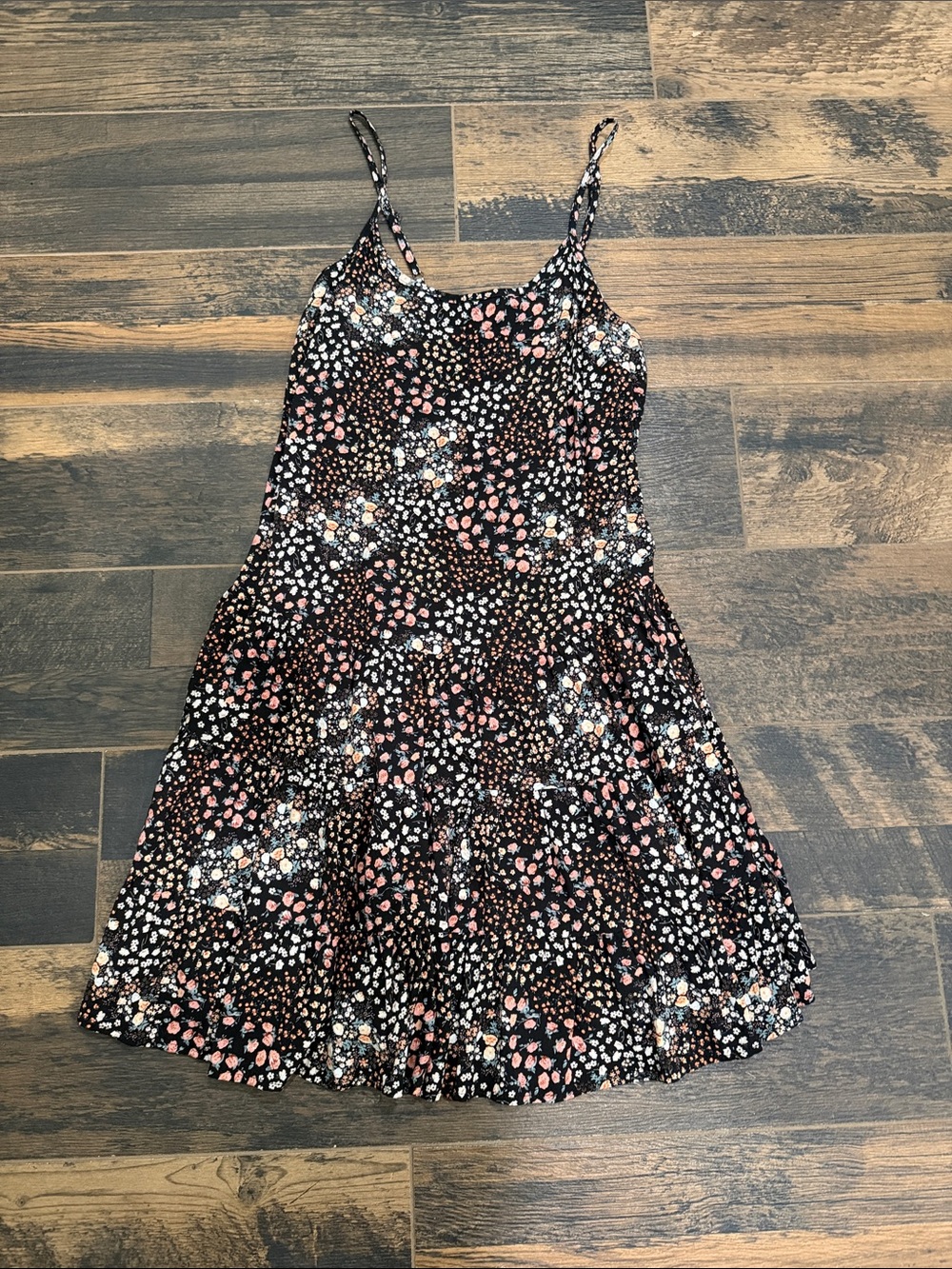 wild fable Black Floral Cami Mini Dress with Pink & White Dots